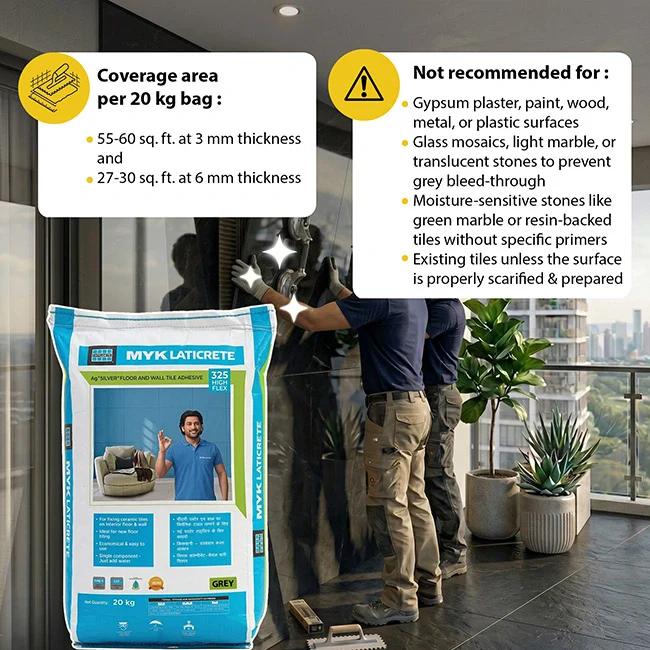 MYK Laticrete 325 High Flex Tile & Stone Adhesive, Grey, 20 Kg Bag - Image 3