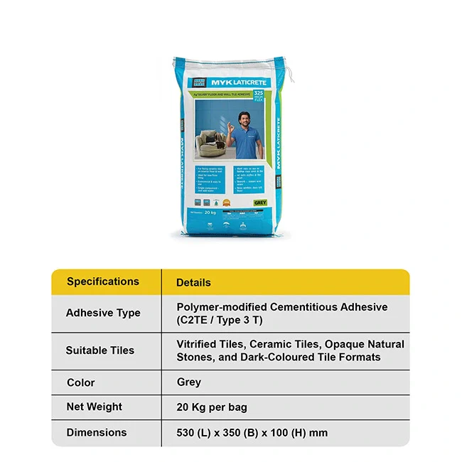 MYK Laticrete 325 High Flex Tile & Stone Adhesive, Grey, 20 Kg Bag - Image 5