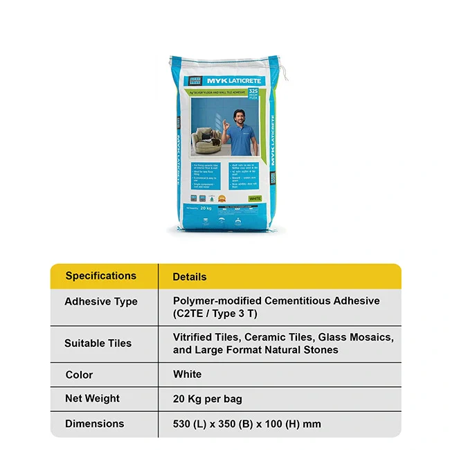 MYK Laticrete 325 High Flex Tile & Stone Adhesive, White, 20 Kg Bag - Image 5