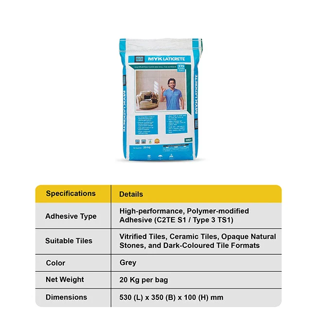 MYK Laticrete 335 Super Flex Tile & Stone Adhesive, Grey, 20 Kg Bag - Image 5