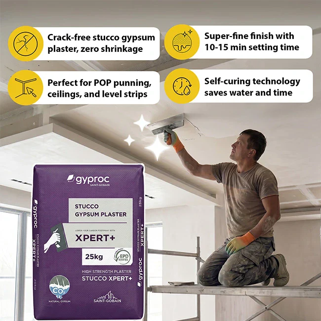 Saint-Gobain Gyproc Xpert+ Gypsum Punning Plaster, 25 Kg - Image 2