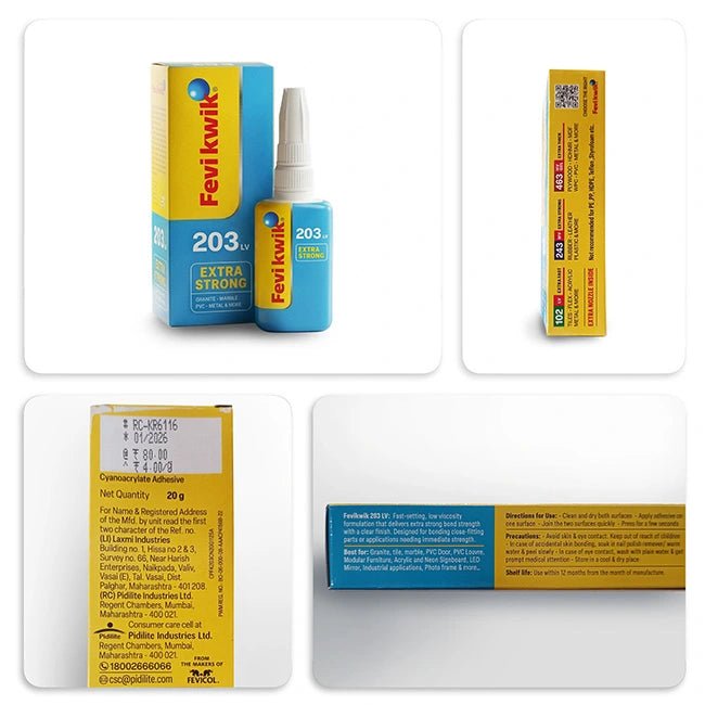 Fevi Kwik 203 Super Glue, Instant Bond, 20gm - Image 3