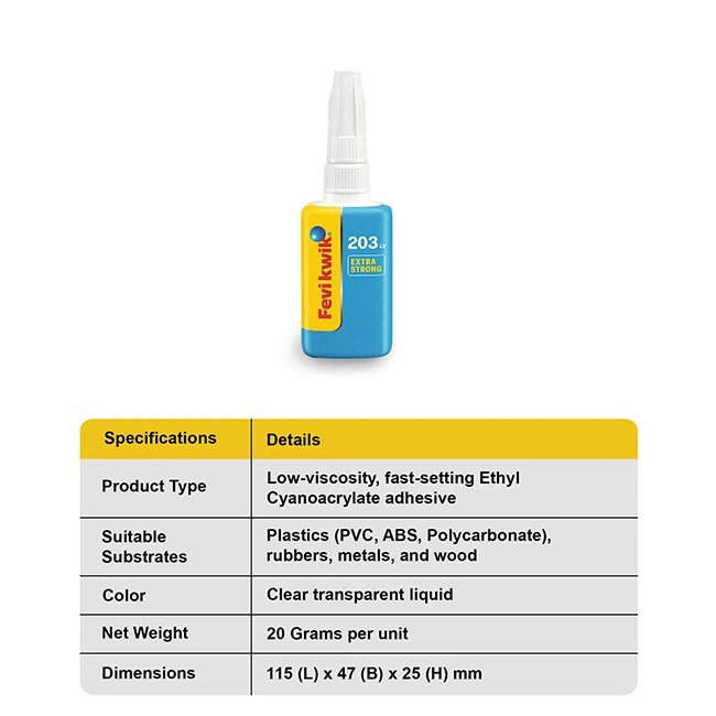 Fevi Kwik 203 Super Glue, Instant Bond, 20gm - Image 4
