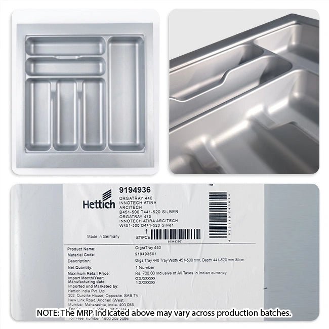 Hettich OrgaTray 440 Trimmable (Fixed Partition) Cutlery Insert, Silver - Image 6
