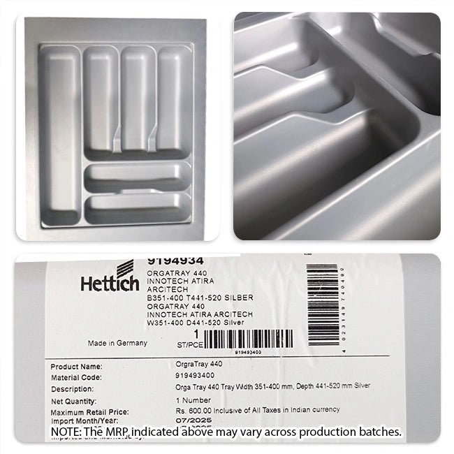 Hettich OrgaTray 440 Trimmable (Fixed Partition) Cutlery Insert, Silver - Image 5