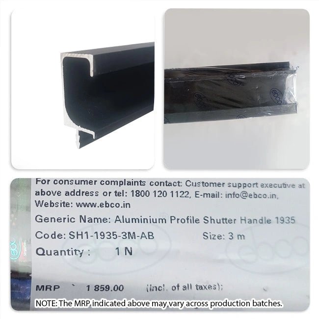 Ebco Aluminium Profile Shutter Handle, SH1-1935-3M-AB, Anodised Black, 19mm X 35mm, 3m LengthEbco Aluminium Profile Shutter Handle, SH1-1935-3M-AB, Anodised Black, 19mm X 35mm, 3m Length - Image 2